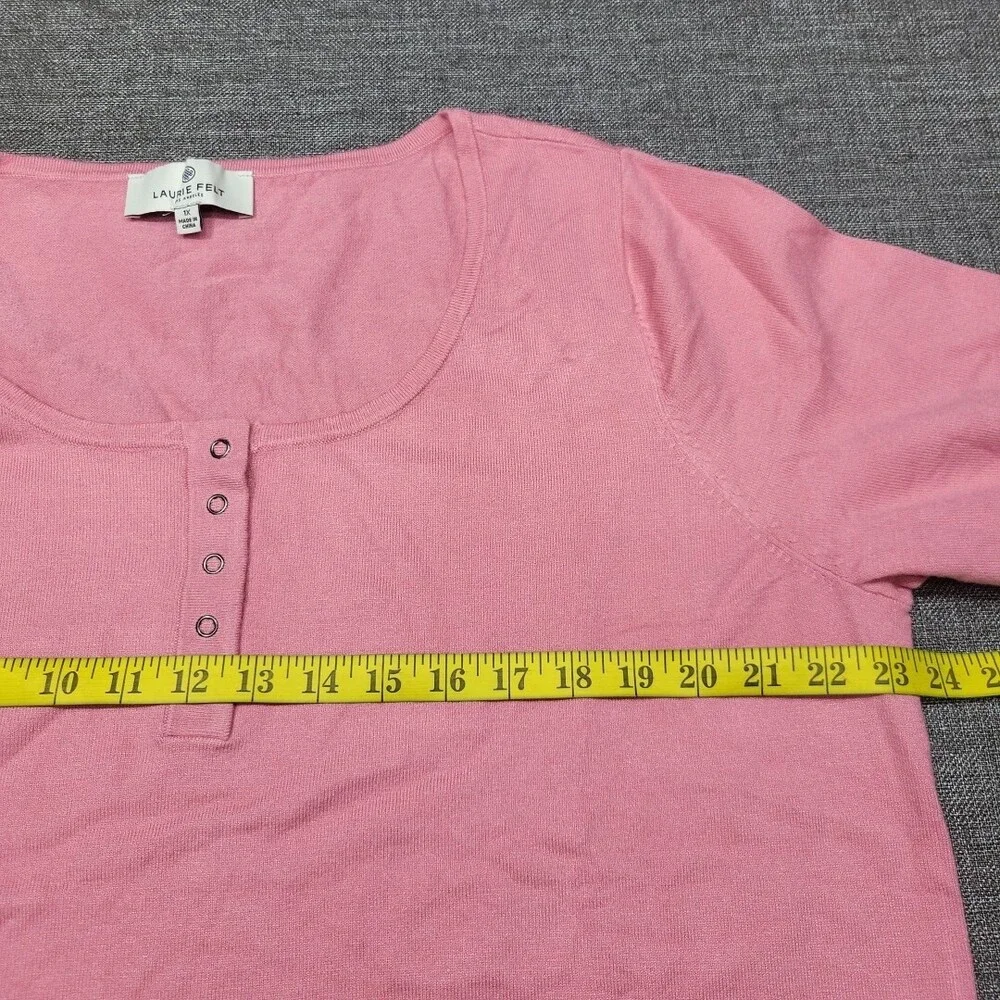 Laurie Felt Summer Lightweight Sweater 3/4 Sleeves Pullover Top 1X Plus Sz Pink